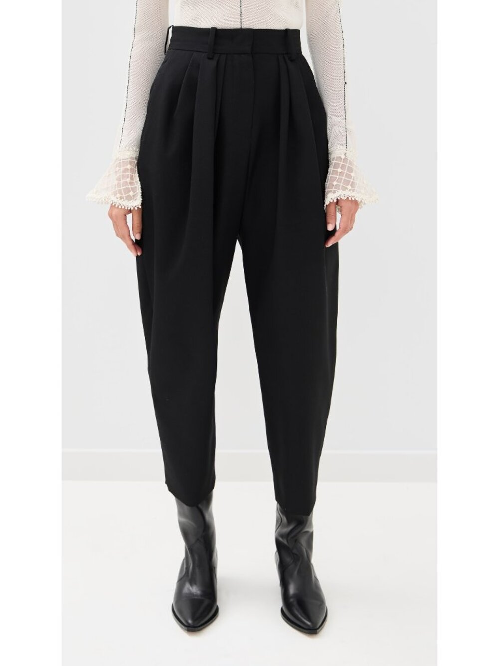 ISABEL MARANT Black Wool Twill JANICE Cropped Pleated Harem Carrot Pants 38 / 6